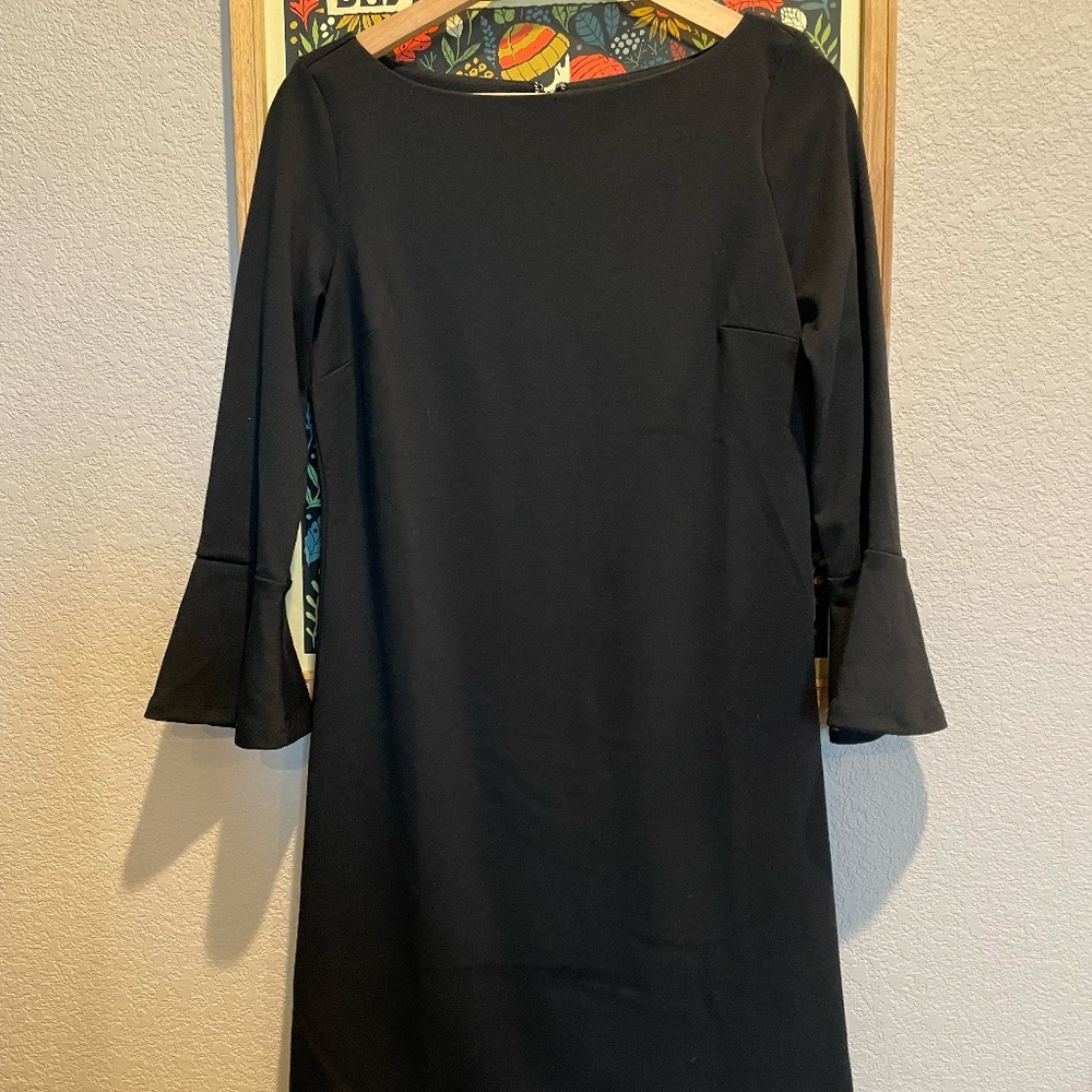 Three-quarter bell sleeve sheath dress